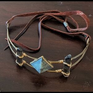 Free People Genuine Crystal And Leather Headband